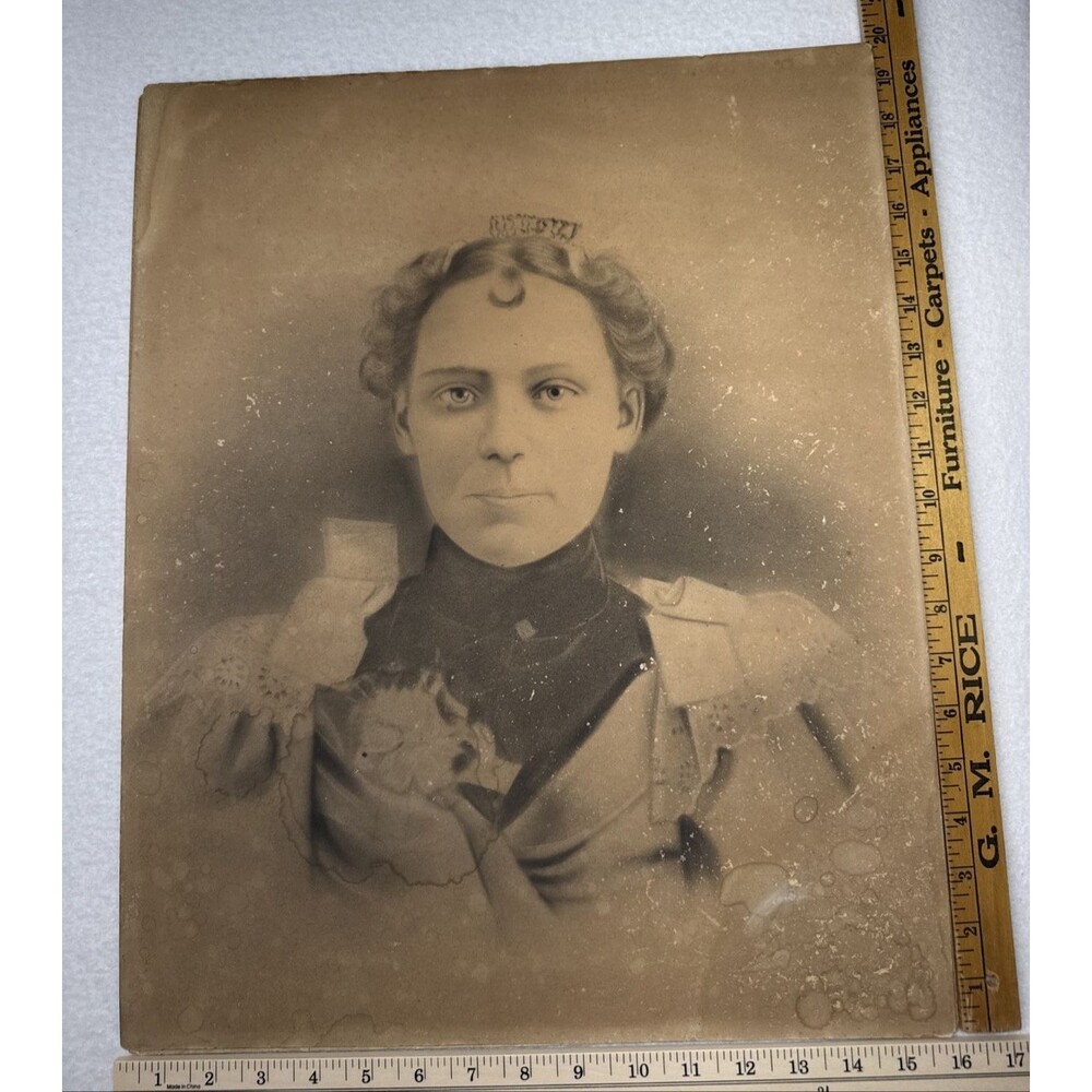 Antique 1800s Victorian Woman Portrait Photograph 16x20 Crayon Enlargement